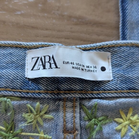 Zara Upcycled Denim Jeans, Embroidered Floral, 14 - Picture 4 of 8